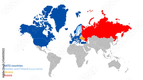 Fototapeta Mapa krajów NATO, Szwecja i Finlandii (Future NATO), Rosja i Ukraina. Wektor. Izolowane wielokąty