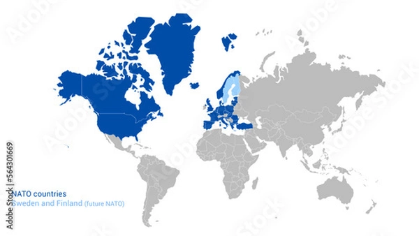 Fototapeta Map of NATO countries and Sweden and Finland (future NATO). Vector. Isolated polygons