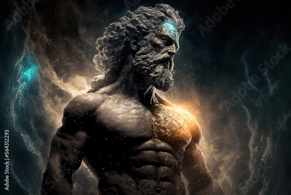 Fototapeta ancient greek god with powers surrounded by darkness made by generative ai