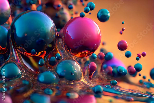 Obraz Macro view on Beautiful colorful reflexion on drops and splash, generative ai