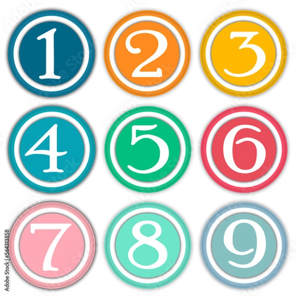 Fototapeta numbers in bright colored paper circles