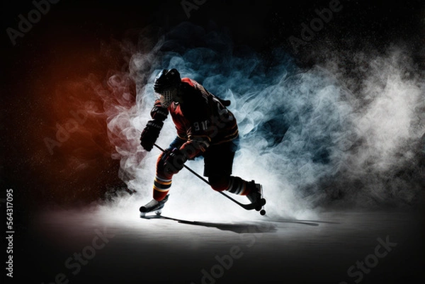 Fototapeta ice hockey player with stick in action. generative ai