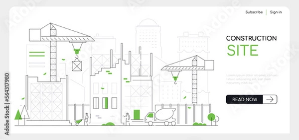 Fototapeta Construction site - thin line design style web banner