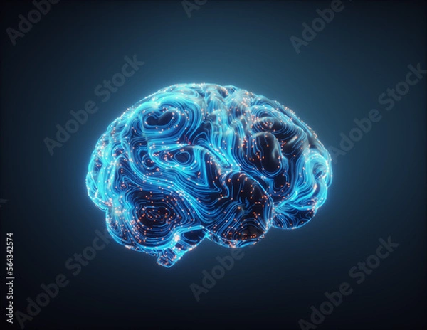 Fototapeta Abstract polygonal brain with glowing dots and lines,