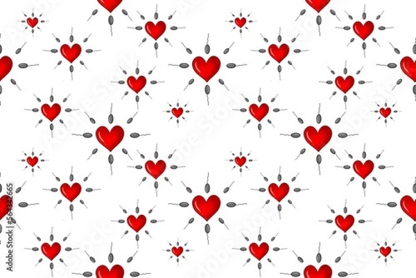 Fototapeta Seamless pattern of red hearts and running sperm on a whitebackground.procreate illustration