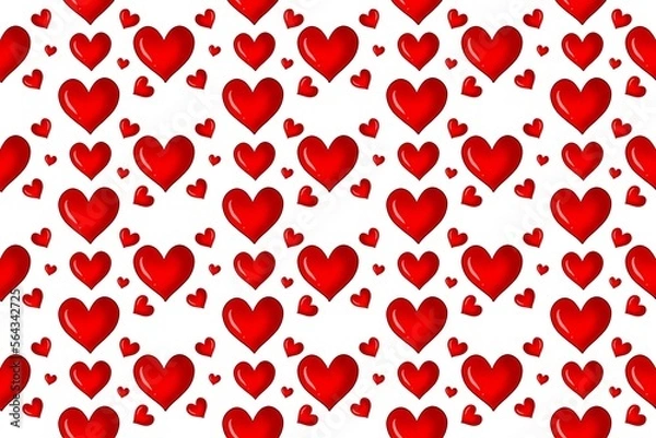 Fototapeta Seamless pattern with red hearts on white background. Vector illustration.