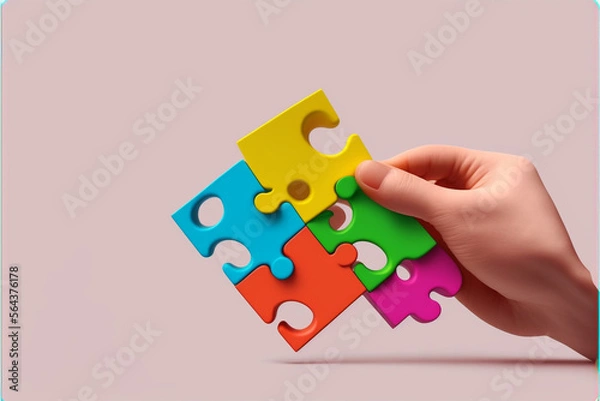 Obraz Hands holding colored puzzle 