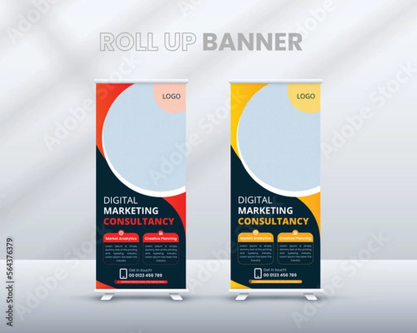 Obraz Modern business agency stands roll up banner design stands template layout for exhibition with 2 colors. editable roll-up banner vector template