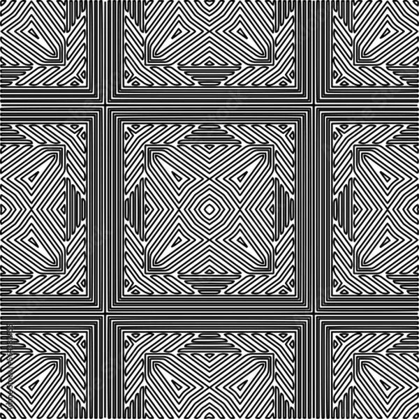 Fototapeta Stylish texture with figures from lines.
Abstract geometric black and white pattern for web page, textures, card, poster, fabric, textile. Monochrome graphic repeating design.
