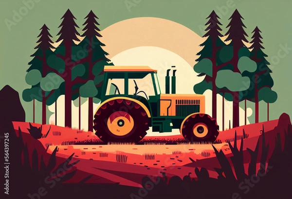Fototapeta Agricultural tractor working in the field.