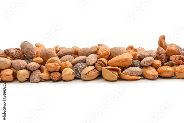 Fototapeta A group of almonds, pistachios, walnuts, macadamia, cashews.