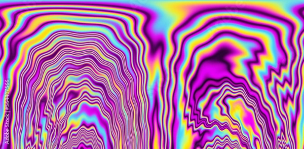 Fototapeta Op-art pattern with holographic gasoline like stains and leaks. Rainbow multicolored abstract background.