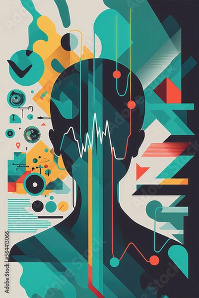 Fototapeta a medicine illustration with a person and a lot of statistic in her head, generative ai technology