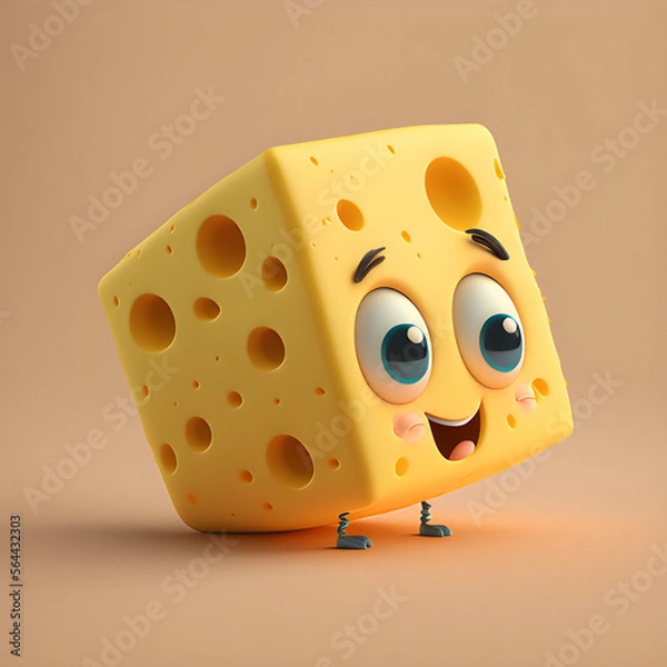 Fototapeta cute cartoon cheese character made with generative AI
