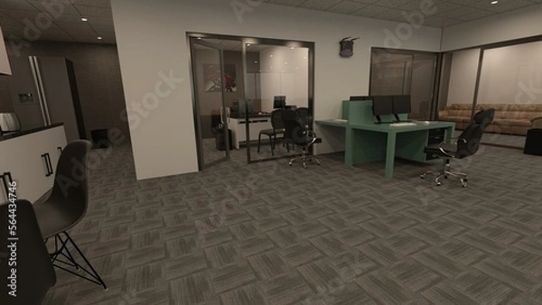 Fototapeta 3D-Illustration of a office and bureau space