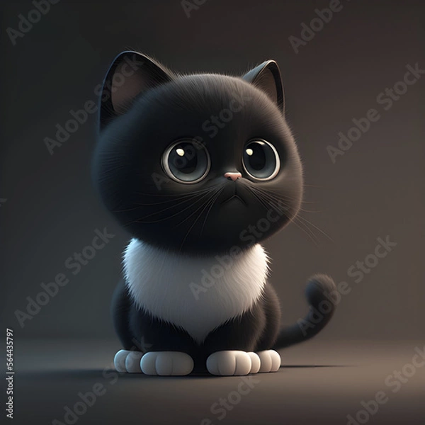 Fototapeta Cute cartoon cat drawing made with generative AI