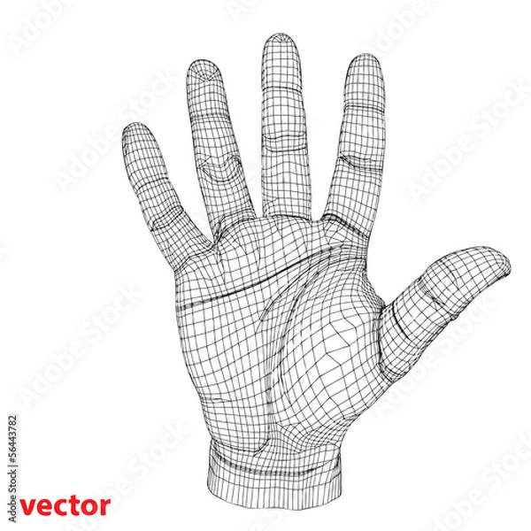 Obraz Conceptual 3D cyber black wireframe human hand