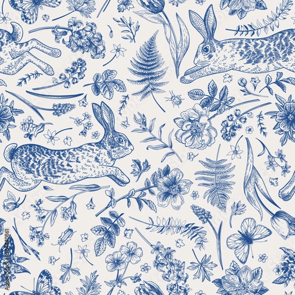 Fototapeta Seamless pattern with rabbits