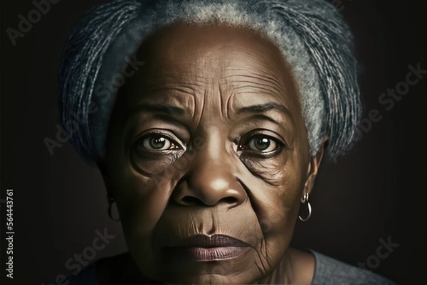 Fototapeta Beautiful studio portrait of a senior black woman looking at the camera. generative AI	