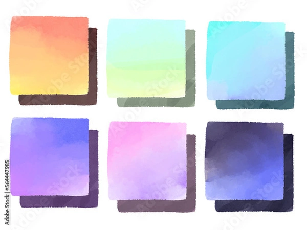 Fototapeta 手描き水彩風の四角アイコン影付き