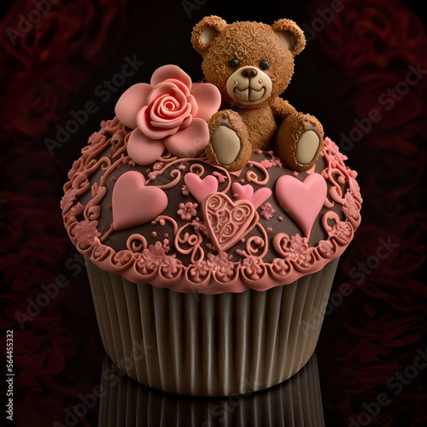 Fototapeta Valentine's Day Teddy cupcake made with generative AI