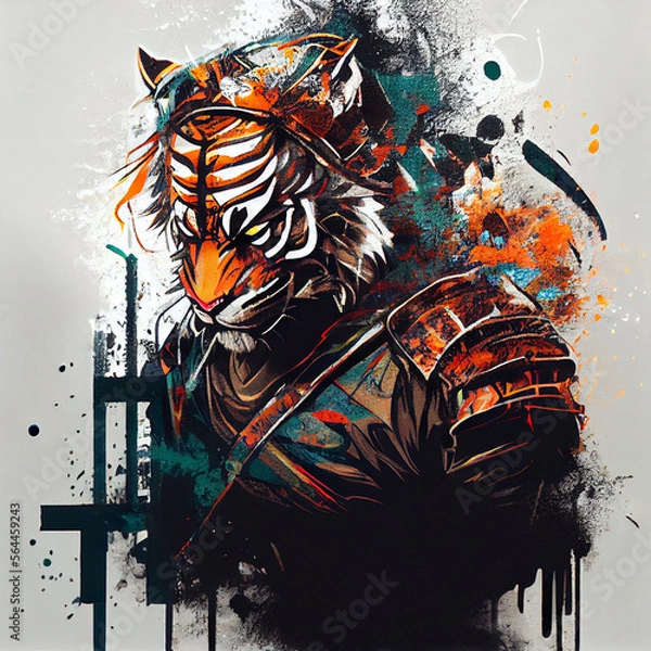 Fototapeta Tiger samurai warrior graffiti style generative ai