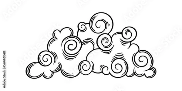 Fototapeta Chinese cloud in curly style. Graphic boho cloud for festive asian designs. Vector illustration isolated in white background