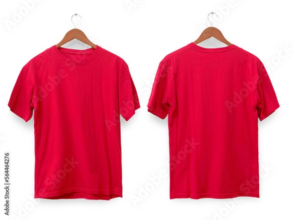 Obraz Red t-shirt mock up, front and back view, isolated. Plain red shirt mockup. Tshirt design template