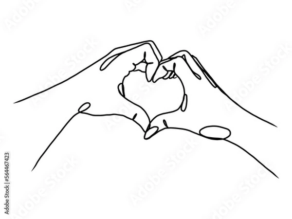 Fototapeta Continuous line drawing of hands showing love sign.