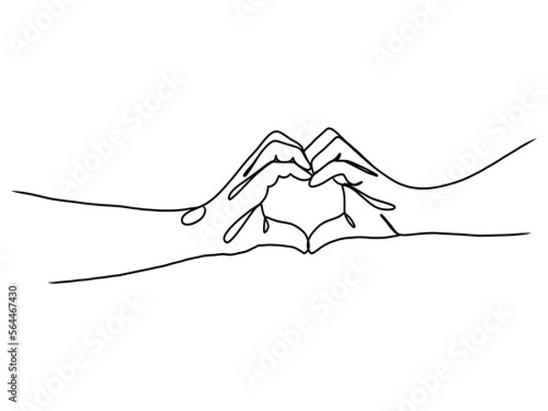 Fototapeta Continuous line drawing of hands showing love sign.