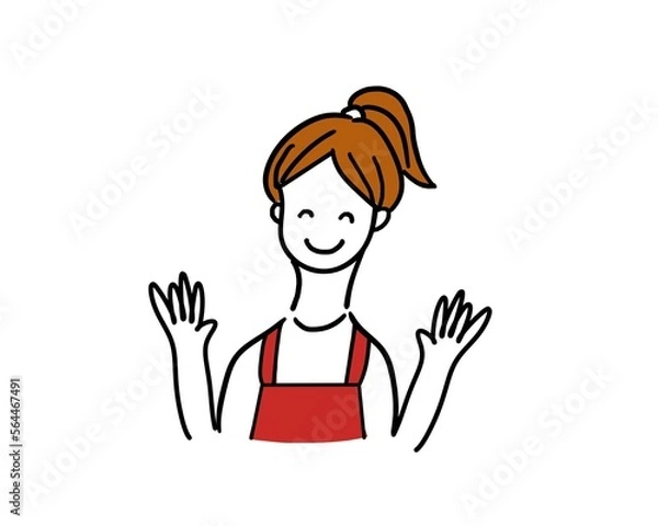 Fototapeta ポニーテール　女性上半身　両手を振る