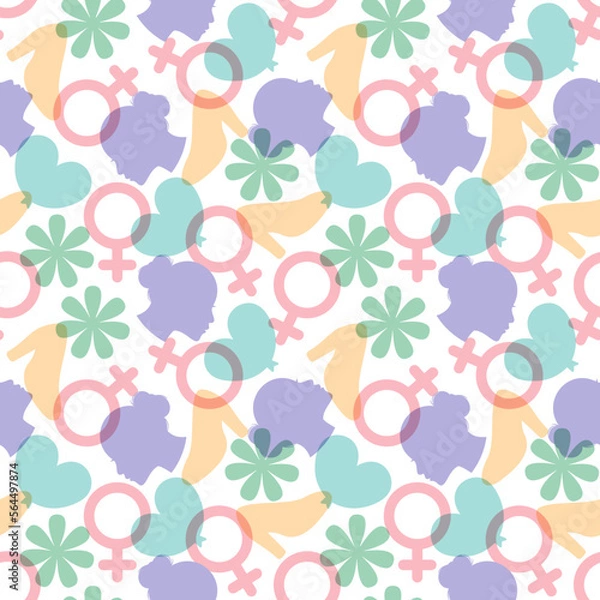 Fototapeta Women Day Seamless Pattern Design with Girl Ornament in Template Hand Drawn Cartoon Flat Illustration