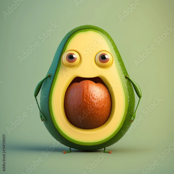 Fototapeta Cute Happy Avocado Character Cartoon 3D. Generative AI