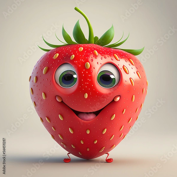 Fototapeta Cute Happy Strawberry Character Cartoon 3D. Generative AI