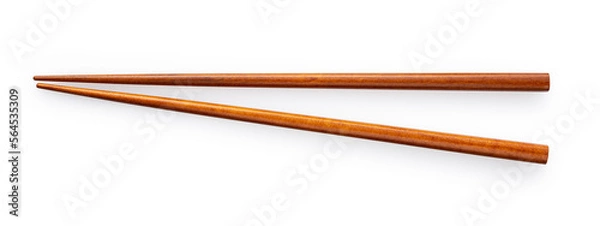 Fototapeta Wooden chopsticks placed on a white background.