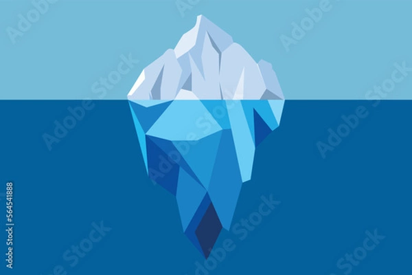 Obraz Iceberg Floating in Blue Ocean Vector Illustration. Big iceberg floating in sea with massive underwater, metaphor business iceberg northern on water sea illustration. All in a single layer.