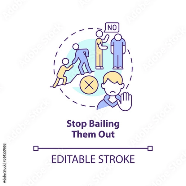 Obraz Stop bailing them out concept icon. Teaching teenager responsibility abstract idea thin line illustration. Isolated outline drawing. Editable stroke. Arial, Myriad Pro-Bold fonts used