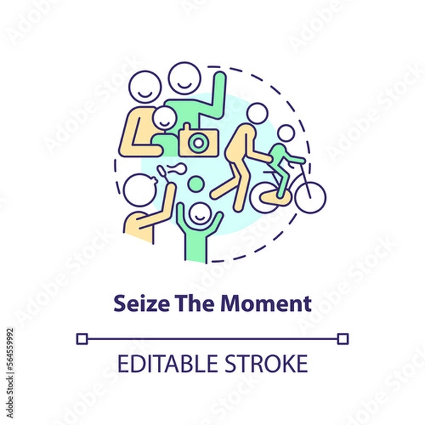 Fototapeta Seize moment concept icon. Developing opportunities for communication abstract idea thin line illustration. Isolated outline drawing. Editable stroke. Arial, Myriad Pro-Bold fonts used