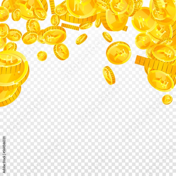 Obraz Indian rupee coins falling. Scattered gold INR