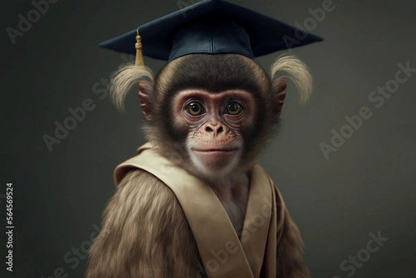 Obraz Portait of Monkey wearing graduation gown