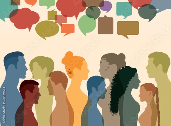 Fototapeta Diversity among people and a multiracial society. Various people's faces abstracted in profile. Working together as a team or in a community. Vector Illustration