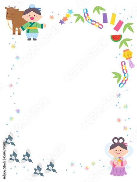 Obraz イラストフレーム　七夕まつり　織り姫と彦星.