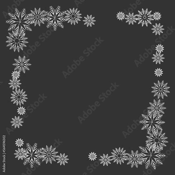 Obraz White Snowflakes frame template. Winter holiday design empty border. Jpeg illustration