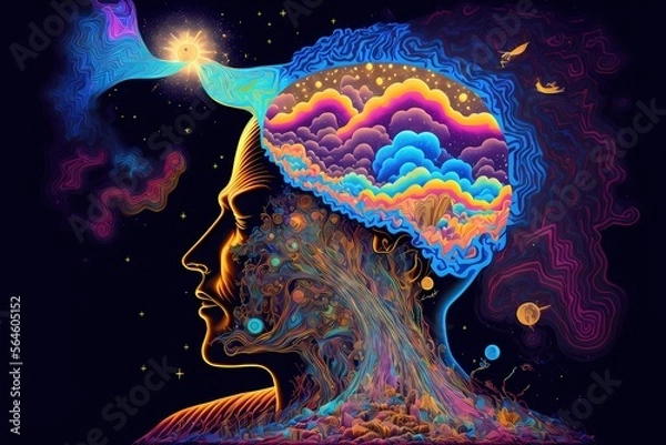 Fototapeta Trippy psychedelic art astral projection quantum realm, High quality illustration. Generative AI