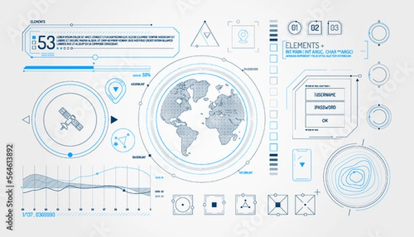 Fototapeta Set of infographic elements about satellite and data input.