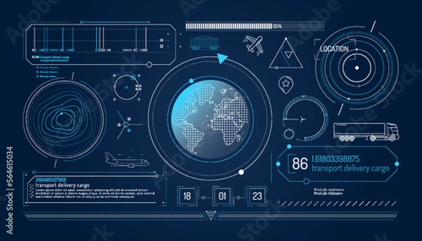 Obraz Set of infographic elements about geolocation and transportation tracking.