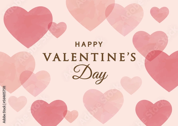 Obraz バレンタイン　ピンクの水彩ハート背景