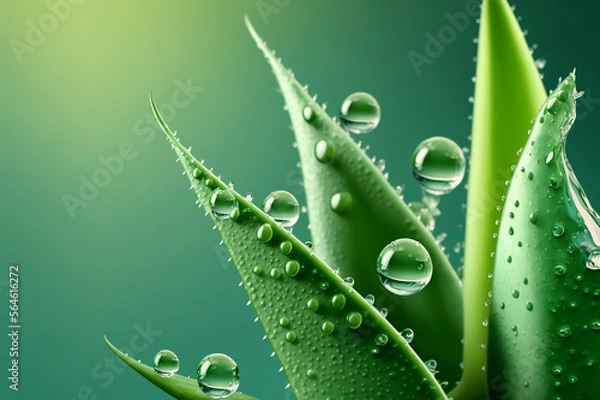Fototapeta Aloe Vera drops of liquid gel serum, Generative AI texture micro bubble on green background