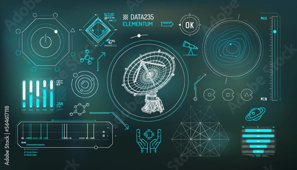 Obraz Set of infographic elements about radio astronomy and space observation.