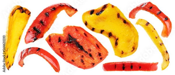 Fototapeta Grilled bell pepper slices isolated on white background. Collection with clipping path.